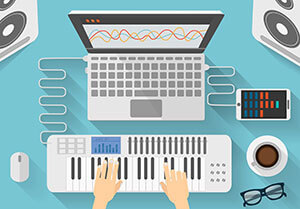 computer and MIDI keyboard